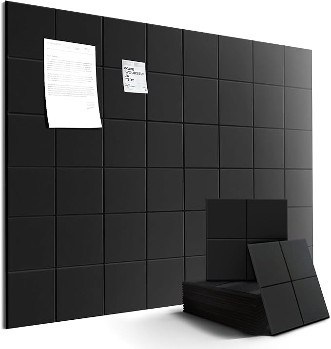 12-Pack Large Felt Bulletin Board 48" x 36" Cork Board Alternative, with 30 Pushpins, 70 Adhesive Tabs, Slat Wall Paneling, Cork Boards for Office Push Pin Board Felt Board-Black