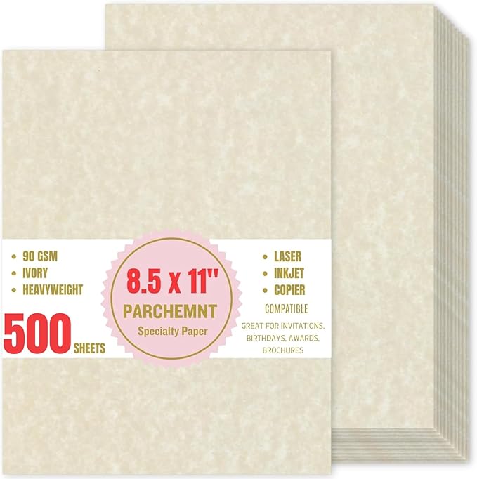 Parchment Paper for Certificates, Resumes, Diplomas, 100 GSM Textured Stationary, Printer-Friendly (Ivory, 8.5 x 11 in) (Ivory, Letter Size - 500 Count)