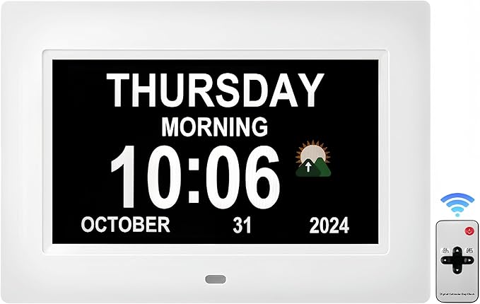 Memwake Digital Alarm Clock, Multiple Alarm Functions, Clock with Date and Day, Digital Alarm and Electronic Calendar for Seniors (White, 7 inch) (7-inch White)