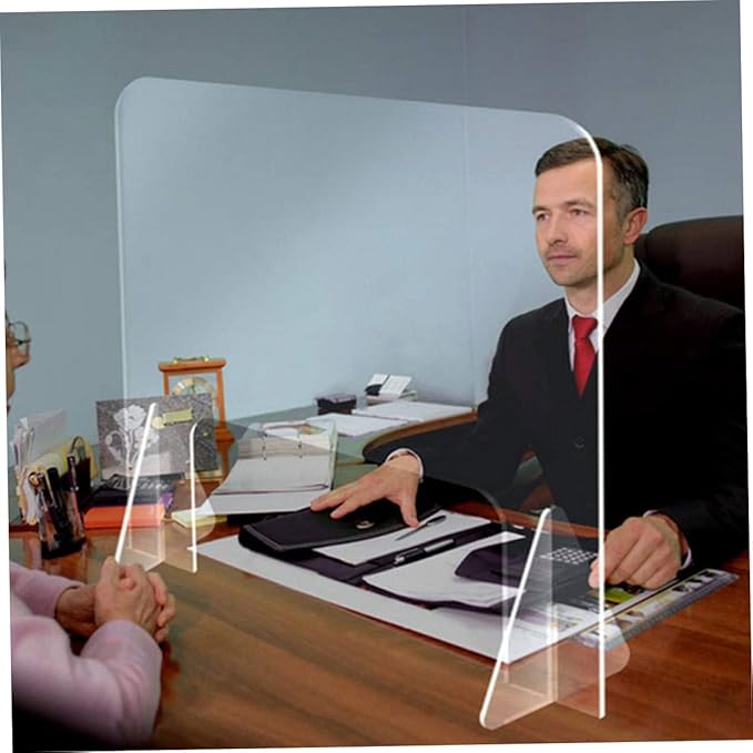 KALLORY Prevention Baffles Dividers Panel Table Protective Office Divider Board Clear Desk Barrier Reception Screen Universal Block Shield Clear Book Holder Notepads Vertical Sneeze Guard