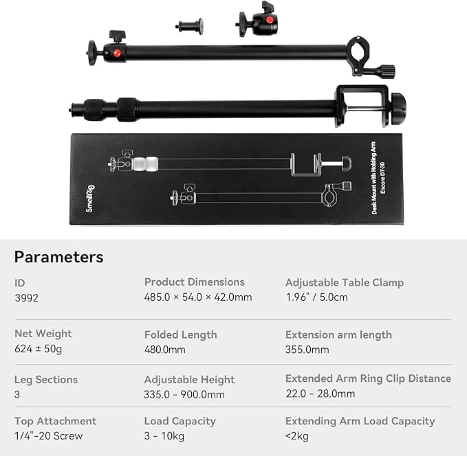 SMALLRIG Camera Desk Mount Table Stand with Magic Arm and 1/4" Ball Head, 13"-35.4" Adjustable Light Stand, Tabletop C Clamp for DSLR Camera, Ring Light, Live Streaming, Photo Video Shooting - 3992