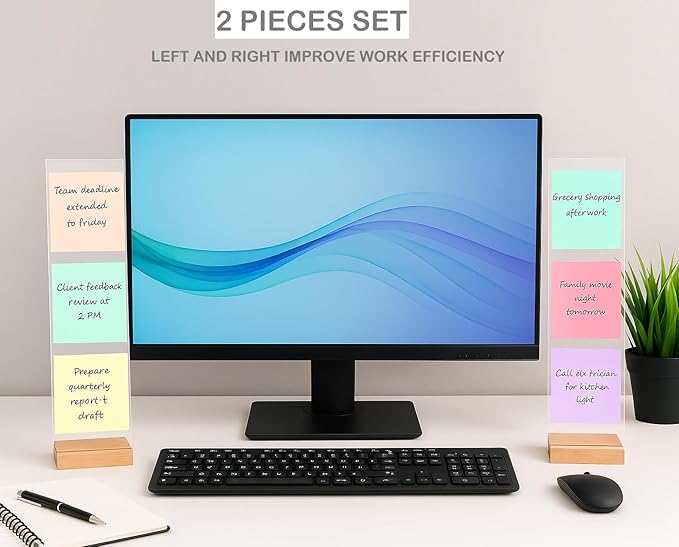 Sorablu Monitor Memo Board 2PCS - Removable Sticky Note Holder for Computer Monitors, Transparent Acrylic Office Desk Accessories, No Screen Damage, Fits Laptops & Desktops