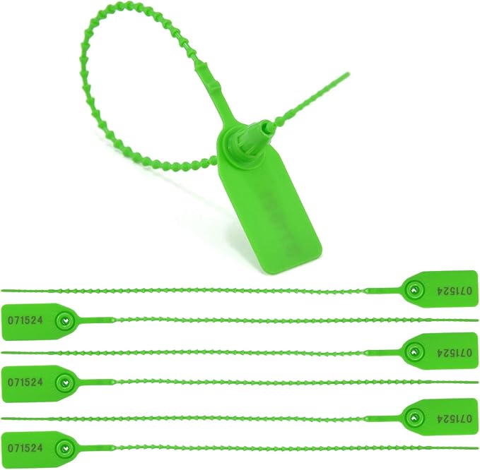 1000Pcs Plastic Tamper Shipping Seals Pull-Tite Security Seal Signage Numbered Fire Extinguisher Tags Zip Ties Labels Disposable Self Locking for Logistics, Luggage,Transport (Green, 1000pcs)