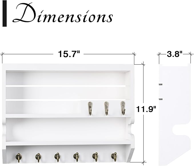 Mutsault Key Holder for Wall, Mail Organizer Wall Mounted, White