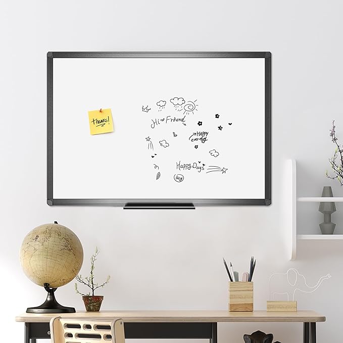VIZ-PRO Magnetic Whiteboard/Dry Erase Board with Black Aluminium Frame, 24 X 18 Inches, Includes 1 Eraser & 2 Markers & 4 Magnets
