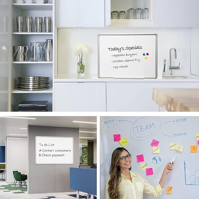 DEVELOP Large Magnetic Dry Erase White Board 60 x 36 Inches, Wall-Mounted 5' x 3' Whiteboard for Home Office School, Silver Aluminium Frame with Detachable Marker Tray, 4 Markers 1 Eraser 4 Magnets