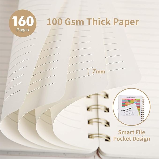 Spiral Notebook-5.75" x 8.125" College Ruled Journal with Inner Pockets and 160 Pages,PU Leather Cover Business Journal, Twin-Wire Binding Notebook Perfect for Office & Home School Supplies 3 pack Brown/Khaki/Violet