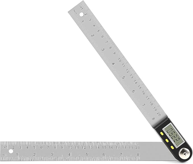 Delgada 8 inch/200mm Digital Angle Finder Ruler - Stainless Steel Protractor for Woodworking and Construction - Battery Included