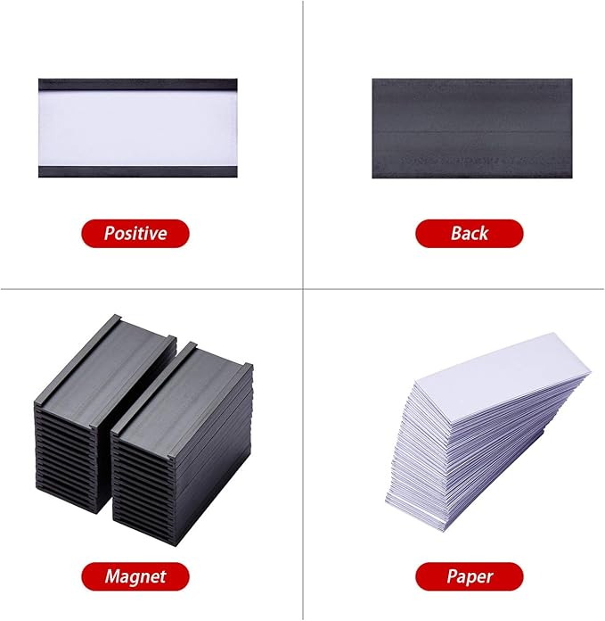 EEOYU Magnetic Label Holders with Magnets, Data Card Holders with Clear Plastic Protectors, Set of 30 (1 x 2 Inch)