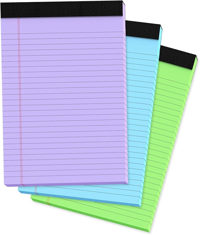 Colored Legal Pads, 3 Pack Writing Pads 8.5 x 11, Wide Ruled Legal Notepads, Lined Pads of Paper 8.5 x 11, Blue/Purple/Green Note Pads, 30 Sheets Per Legal Pads for School, College, Office, Home