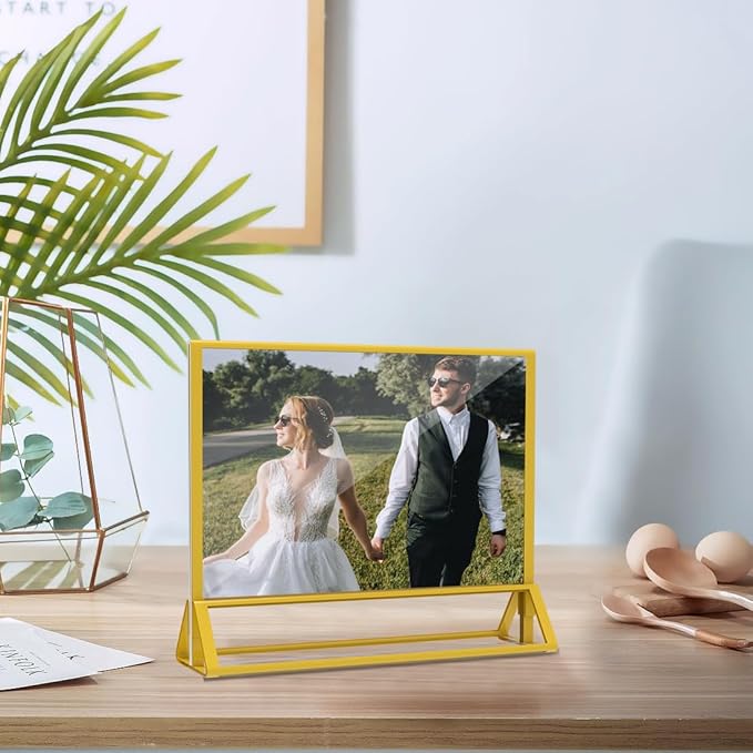 PPH-Sisy Clear Acrylic Sign Holder 7x 5 Horizontal Double Sided Gold Frame Flyer Holder for Wedding Table Number Menu Holder (6pcs)