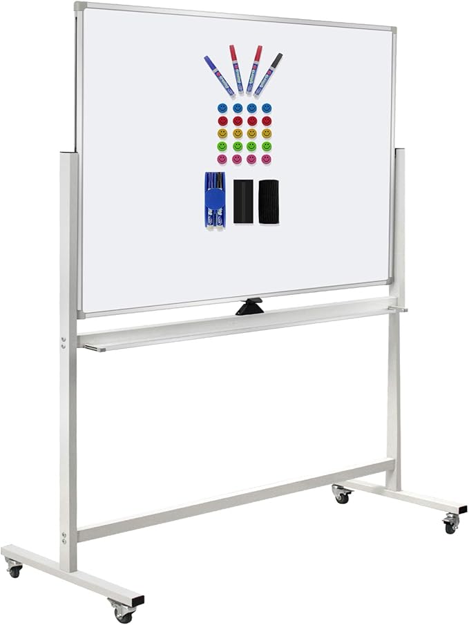 Max-officoo Mobile Whiteboard Magnet Dry Erase Board on Wheels Double-Sided Magnetic Portable Stand Whiteboard- 48"x36" Rolling White Boards with Easy Flip Feature