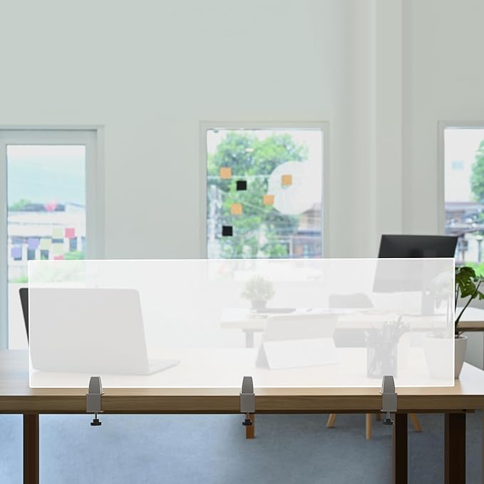 Desk Divider, Acrylic Desk Privacy Panels, Privacy Desk Screen, Frosted Acrylic Partitions with C-Type Clamps Acrylic Table Top Sneeze Guard for Offices Schools (60x18x2 in)