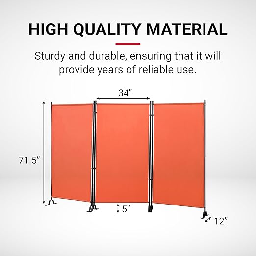 Proman Products - Galaxy Section Divider, Water Repellent Fabric Room Divider with Black Powder Coated Metal Frame for Indoors or Outdoors (Orange)