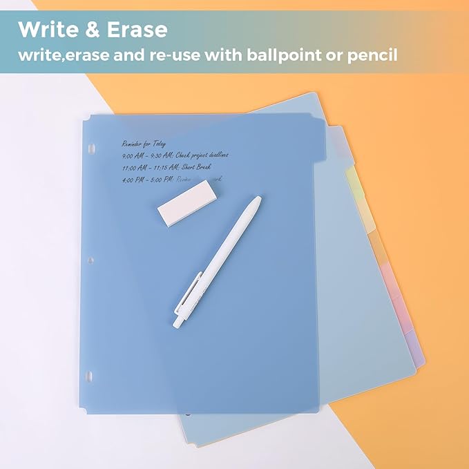 SKYDUE Durable Plastic 8-Tab Dividers,2sets,Big Tab Dividers for 3 Ring Binder, Write&Erase 3 Ring Binder Dividers with Tabs,with Sticker Labels