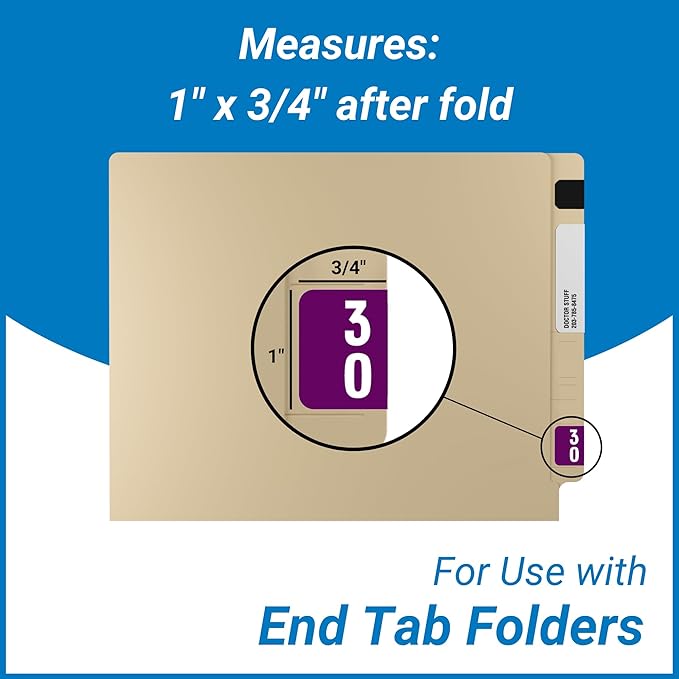 Doctor Stuff - File Folder Labels, Terminal Digit Filing, Consecutive Double Digit Numbers 30-39, Compatible with SMEAD DDS - SMDM Series Chart Stickers, Purple, 1" x 1-1/2", 500/Roll