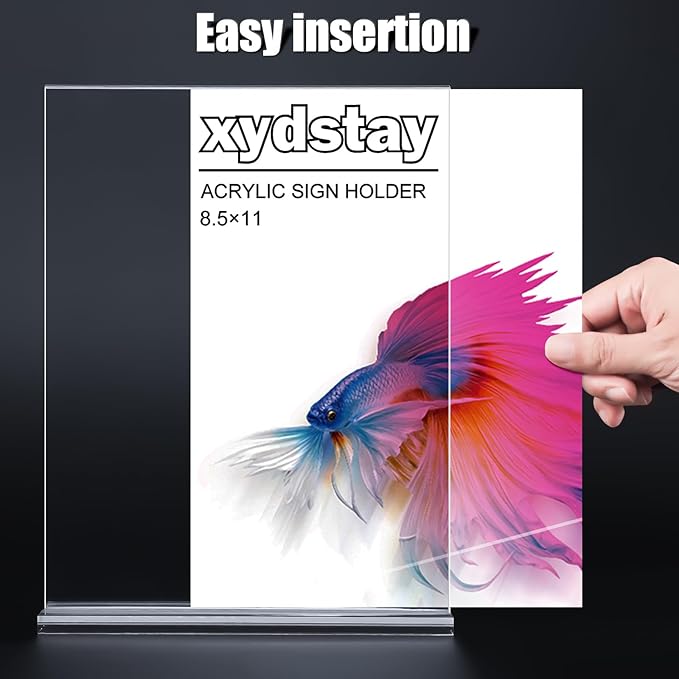 xydstay 12pack Acrylic Sign Holder 8.5 X 11, Vertical T Shape Clear Plastic Paper Sign Holder, Menu Holder Display Stand, FLyer Table Sign Holder for Restaurant, Office, School, Store and Home Use