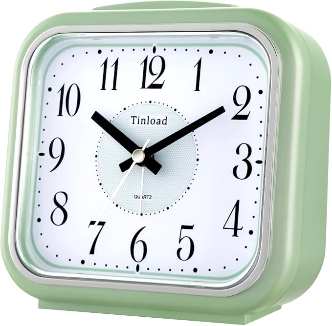 Tinload 5.5" Large Analog Alarm Clock Silent Non Ticking, Gentle Wake, Beep Sounds, Increasing Volume, Battery Operated Snooze and Manual Light, Easy Set
