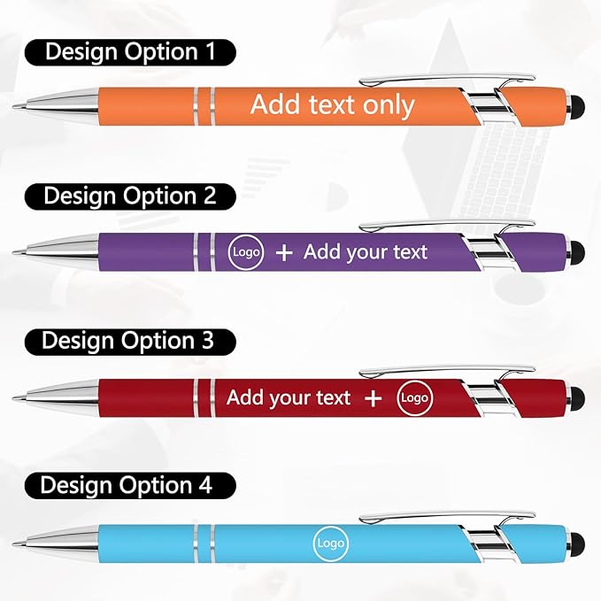 WYPAS Bulk Custom Pens - Personalized with Name, Engraved Text/Logo - Stylus Tip, Black Ink - Options for Corporate Gatherings, Events & Promotions (Black)