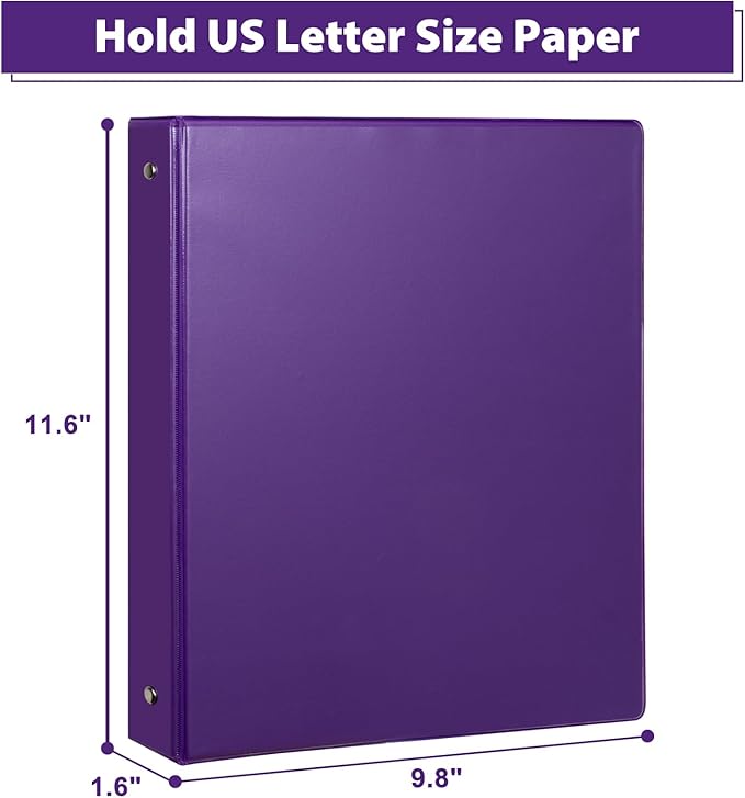 CIXILDTS 1-Inch Round Ring Binder, Standard 3 Ring Binder Fit Letter Size Paper, Presentation View Binders, 6-Pack, Purple