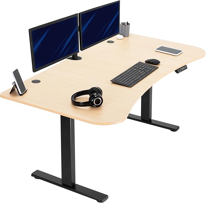 VIVO Electric 63 x 32 in Standing Desk, Memory Height Adjustment, 1B Series, Holds 220 lbs, Light Wood Top Black Frame, DESK-KIT-1B1C