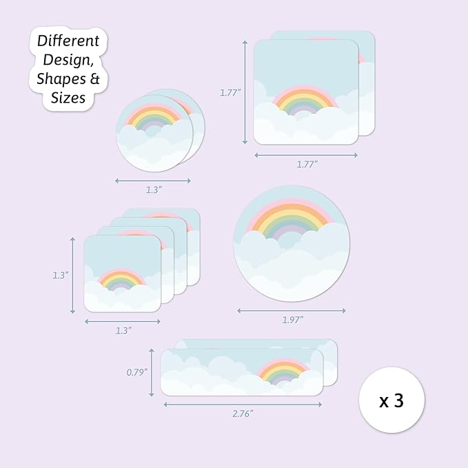 Large Name Labels for Kids (33) - Custom Stickers for Daycare and School Supplies - Durable, Waterproof Stickers for Water Bottles, Lunch Boxes, and More with Unique Designs - Rainbow