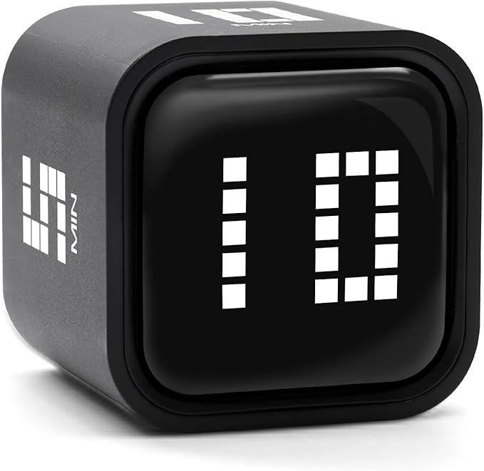 Rotating Productivity Timer 5, 10, 30, 60 Minutes Preset, Desk Cube w/Gravity Sensor for ADHD, Mute Functions, Ideal for Work, Study, Kitchen, Back to School (Black)