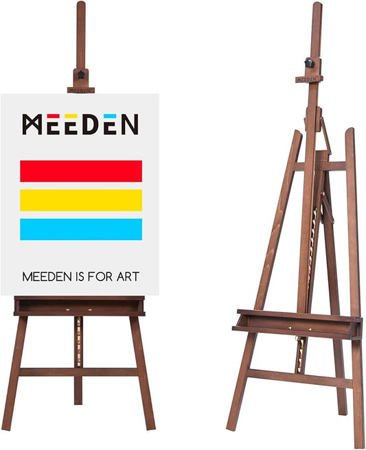 MEEDEN Large Painters Easel Adjustable Solid Beech Wood Artist Easel, Studio Easel for Adults with Brush Holder, Holds Canvas up to 48" - Walnut