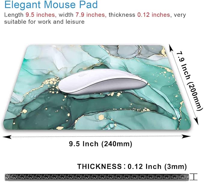 IMAYONDIA Turquoise Marble Mousepad, Computer Mouse Pad Teal, Luxury Swirl Mice pad for Computer, Non-Slip Rubber Modern Ink Art Green Mouse Pads for Laptop Desk Women Office Desktop, 9.5 X 7.9 Inch