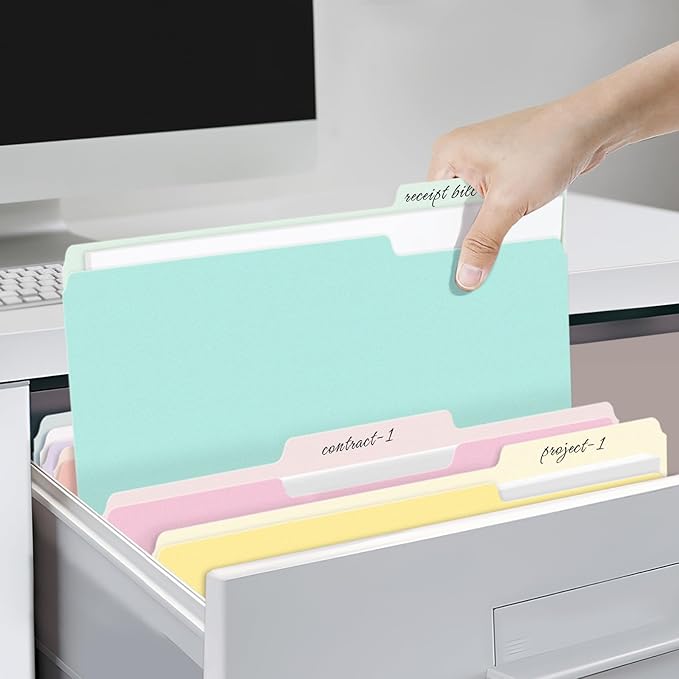 SUNEE File Folders, 120 Pack Manilla Folders 8.5 x 11, Colored File Folders Home Office School Supplies for Documents Files Paper, 6 Soft Colors