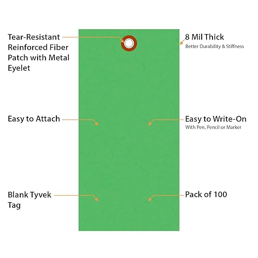 SmartSign (Pack of 100) 6.25 x 3.125 inch “Green” Blank Tyvek Shipping Tags with Metal Eyelets, Size #8, 8 mil Thick Tyvek, Made in USA