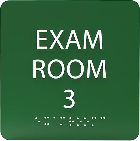 6" X6" Exam Room 3 Sign - ADA Compliant Tactile Graphics Grade 2 Braille Text Acrylic Wall Signs - Educational Institution Directional Assistance Test Center Door Sign for Schools