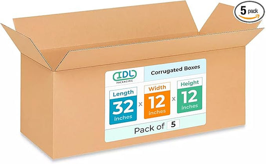 Long Shipping & Moving Boxes 32 x 12 x 12 inches (5-Pack) - Extra Strength 200 lb vs Regular - Corrugated Strong Packing Boxes - Cardboard Box Moving Stuff - Carton Box for Moving by IDL Packaging