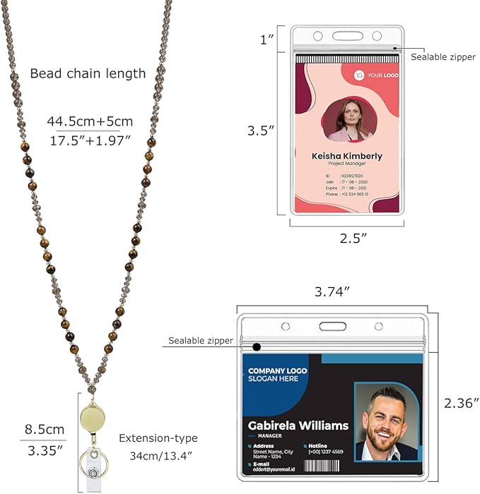 AIDSOTOU Lanyards for ID Badges and Keys,Natural Stone Beaded Teacher Lanyard for Women,Retractable Lanyard with ID Holder Cute Lanyards for Teachers (Brown)