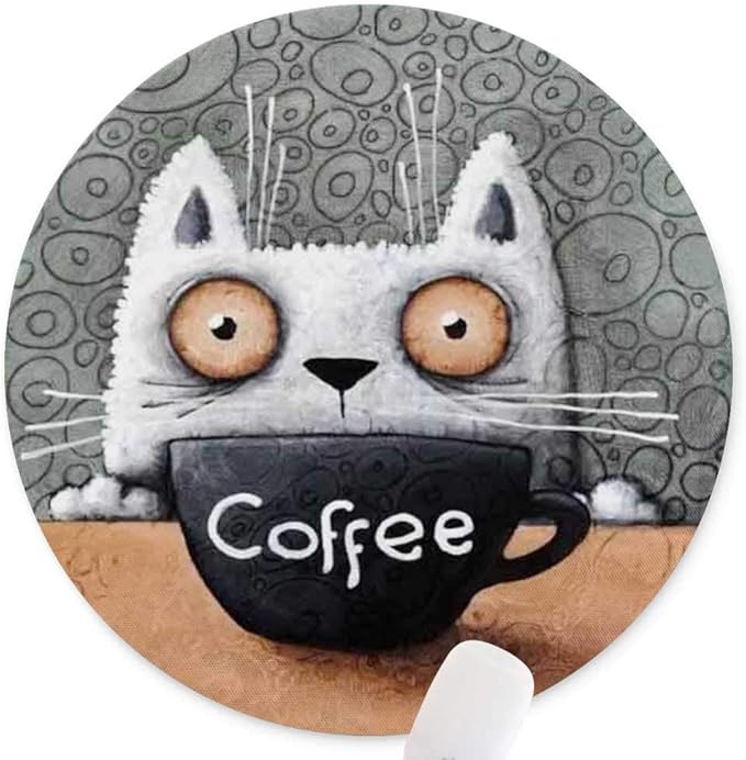 Round Mouse Pad,Anti Slip Rubber Round Cartoon Coffee Cat Mousepads Desktops Gaming Mouse Mat Customized Designed for Home and Office,7.9 x 7.9inches