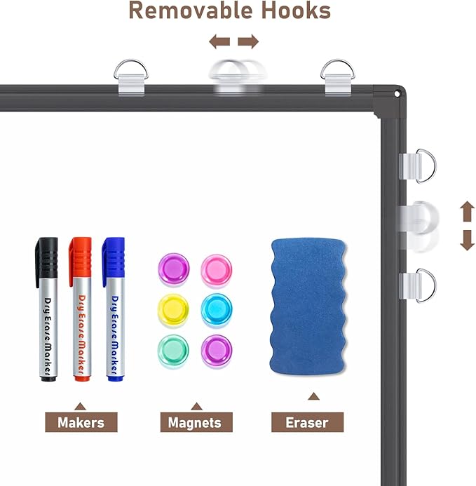maxtek Combination White Board & Bulletin Cork Board 24 x 18 Whiteboard Magnetic, Combo Dry Erase Board with Black Aluminum Frame, 2' x 1.5' Hanging Message Board Wall Mounted for Homeschool Office