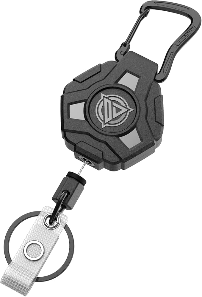 1 Pack Retractable Keychain Heavy Duty, Badge Reels Retractable, Tactical ID Badge Holder with Upgraded Zinc Alloy Carabiner, 31.5'' Coated Steel Cord, Bearing 8.0 oz, Black
