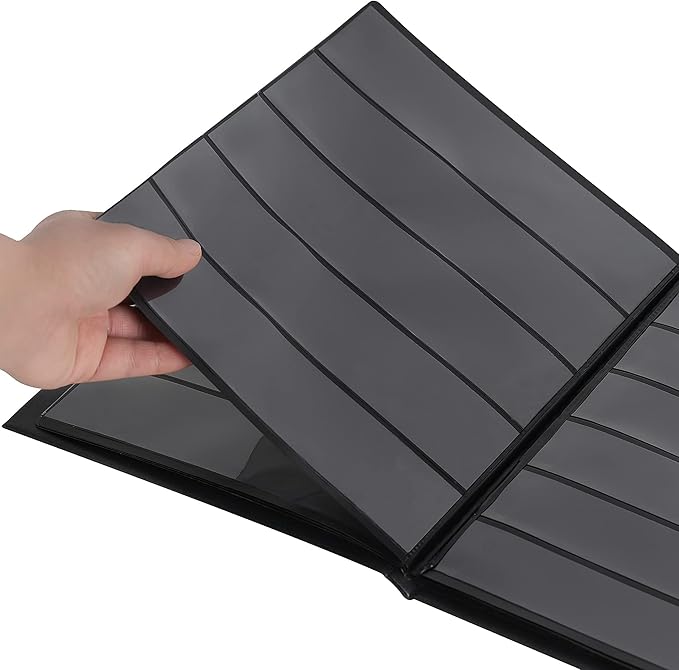 120 Pockets Stamp Album - Mixed Sizes Double-side Pages Artificial Leather Postage Stamp Holder Storage Book for Currency Banknotes Paper Folding Money Bills Documents Collection Black AS03MX1BK