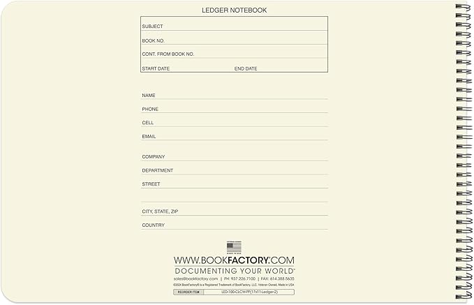 BookFactory Accounting Ledger Notebook/Large 2 Column Accounting Ledger Columnar (Two Columns) Log Book - 17'' x 11'', 100 Pages, Wire-O Landscape Format (Made in USA)