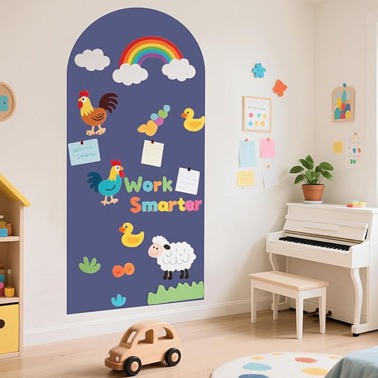 WUPIOS Magnetic Wall Decal Dusty Blue Magnetic Chalkboard for Wall 39.3x17.5 Inches Arch Wall Decal Sticker Sheets Peel and Stick Chalk Board Roll with Chalks for Playroom Classroom