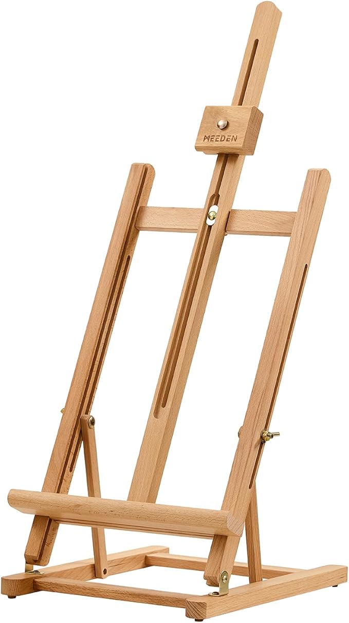 MEEDEN Large Wooden Tabletop H-Frame Easel, 38'' High, Solid Beech Wood Table Easel for Painting Canvas 25'' Max, Studio Desktop Art Easel Stand for Painting & Displaying,for Artists & Beginners
