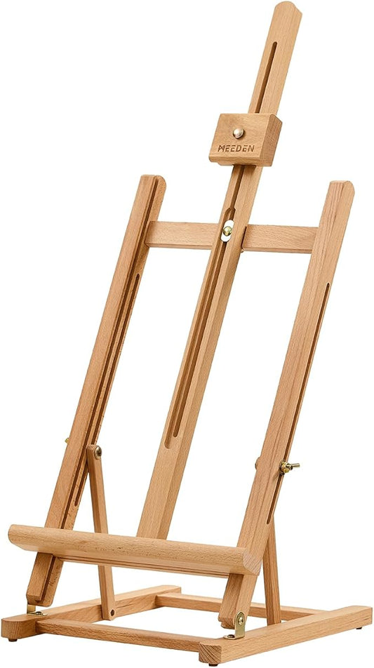 MEEDEN Large Wooden Tabletop H-Frame Easel, 38'' High, Solid Beech Wood Table Easel for Painting Canvas 25'' Max, Studio Desktop Art Easel Stand for Painting & Displaying,for Artists & Beginners