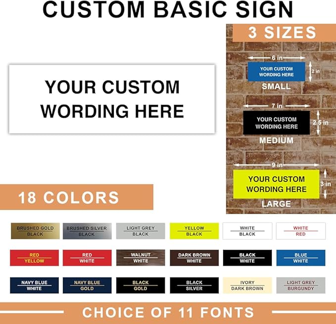Basic Custom Personalizable Wall or Door Sign | Your Custom Message | Enter Your Text | Easy to Install Comes With Strong 2 Sided Foam Tape | Business and Property Signs | Made in the USA