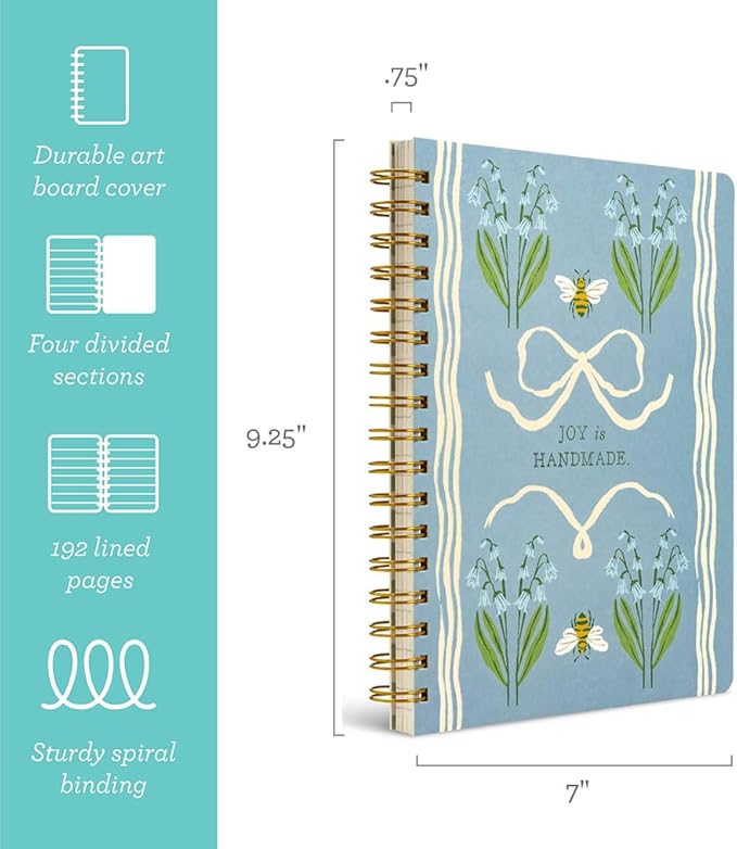 Compendium Spiral Notebook — Joy Is Handmade. — A Designer Spiral Notebook with 192 Lined Pages, College Ruled, 7.0"W x 9.25"H