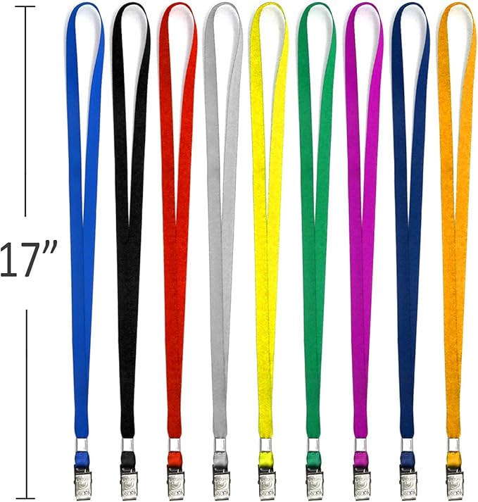 Beebel Black Lanyards 100 Pack Nylon Flat Badge Lanyard Bulldog Clip for Id Badge Name Tags