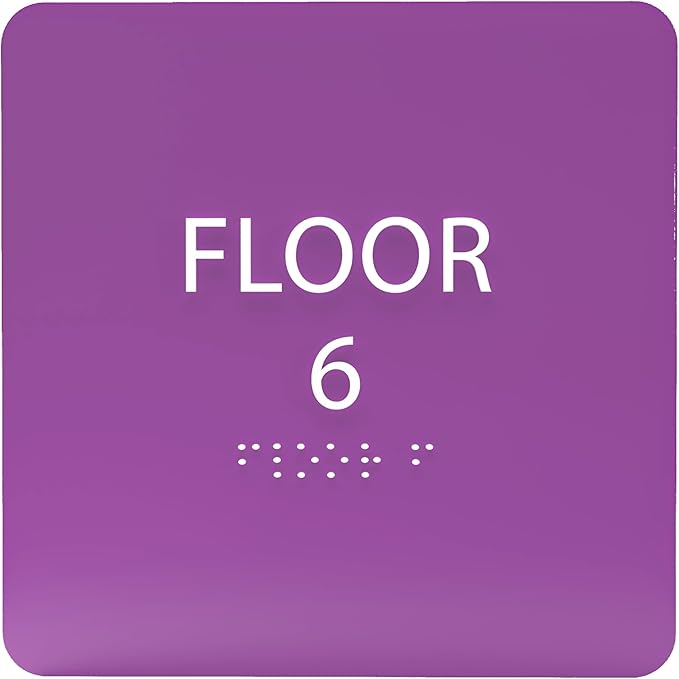ADA CENTRAL SIGNS - 6" X6" Floor 6 Sign - ADA Compliant Tactile Graphics Grade 2 Braille Text Acrylic Wall Signs - Directional Assistance, Floor Number Safety Sign for Office, school Hospital, Apartment