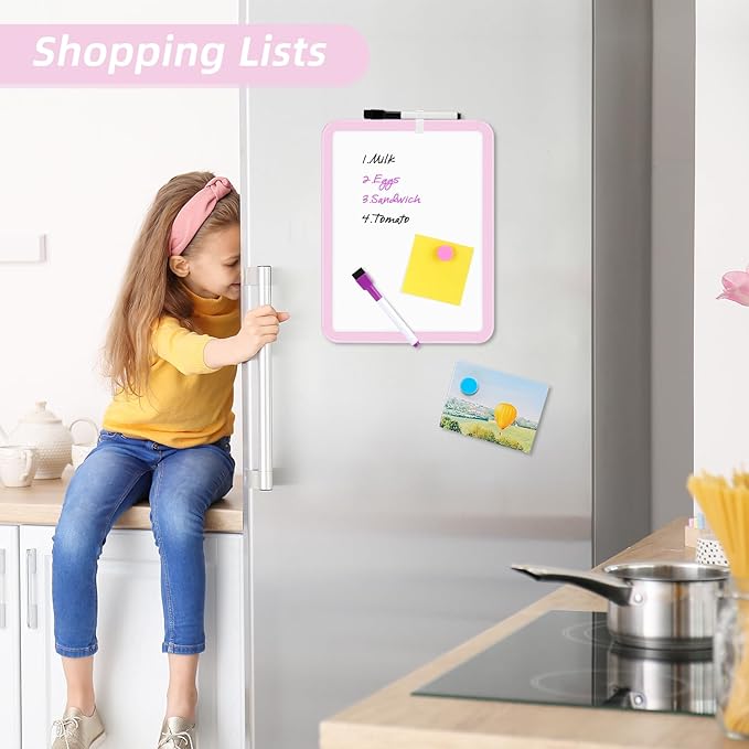 VUSIGN Small White Board Dry Erase, 8.5'' x 11'' Magnetic Dry Erase Board, Mini Whiteboard with Markers for Students, Fridge, Wall, Locker, Pink