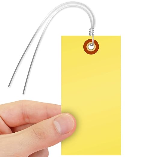 SmartSign Blank Tyvek Shipping Tags with Wire, Size #5 | 4 3/4" x 2 3/8", Pack of 100, Yellow, Made in USA