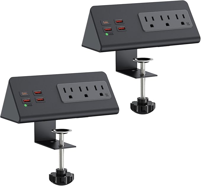 Nightstand Charging Station, Nightstand Edge Power Strip with 3 AC Outlets, 4 Fast Charging USB Ports, Connect 6.56FT Flat Plug, Desk Surge Protector for Office Home Hotel, 2-Pack(Black)