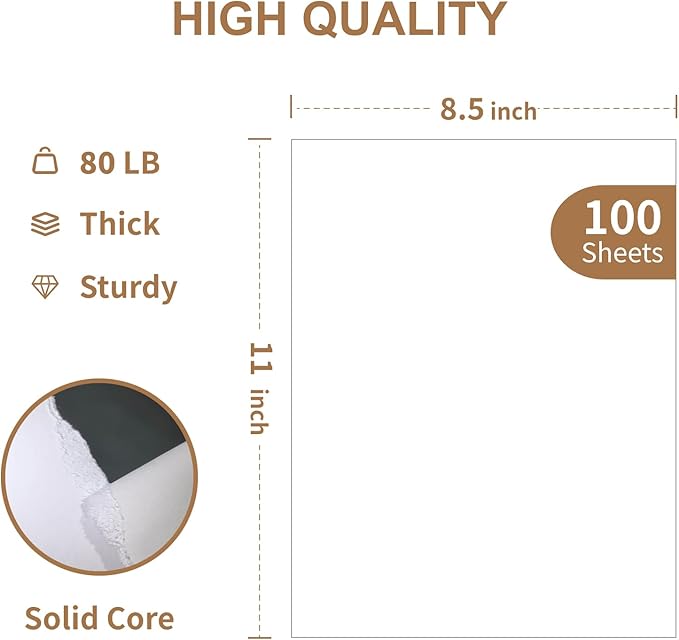 100 Sheets White Cardstock 8.5 x 11, Creebe 80lb Thick White Card Stock, 240gsm Certificate Printer Paper for Invitations, Crafts, Diy Cards, Wedding